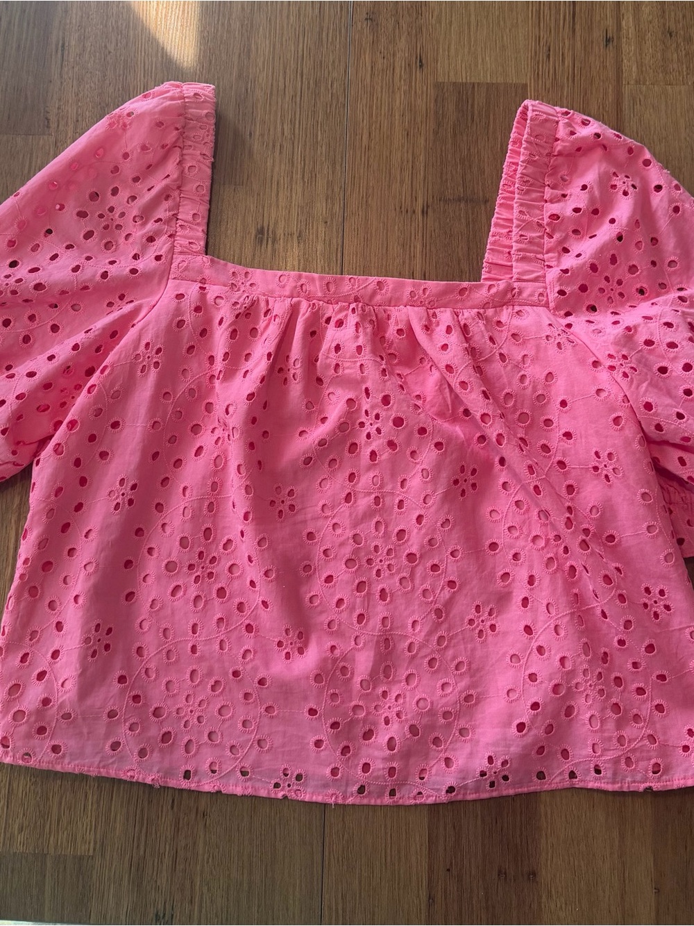 1. State Pink Eyelet Square Neck Puff Sleeve Blouse